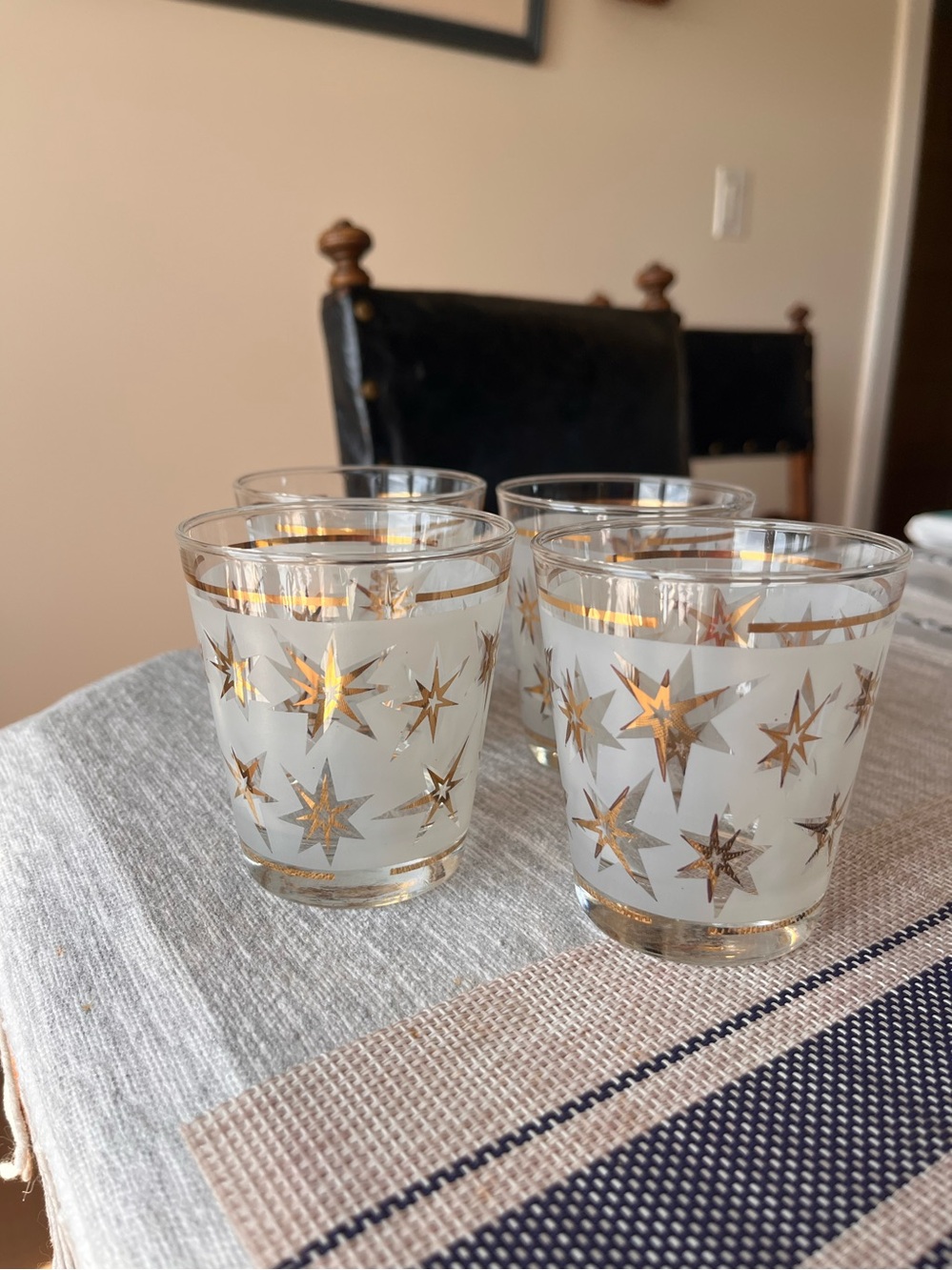 Vintage Libby MCM Gold Star Frosted Glass Tumbler - Set of 4